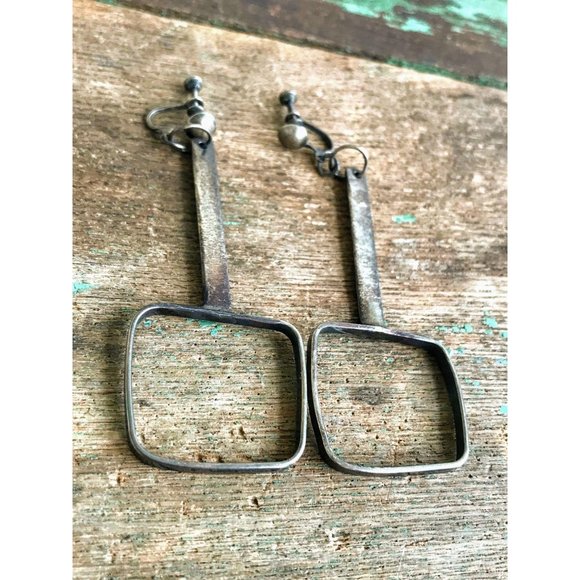 Vintage 1960s Abstract Dangle Earrings Sterling - Picture 8 of 11